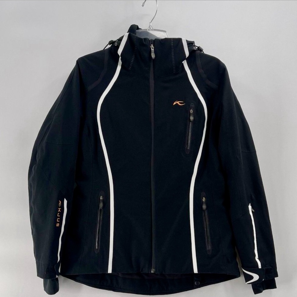KJUS Ski Jacket Coat Large L Womens Black White Hooded
